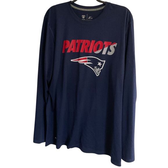 New England Patriots NFL Nike Dri-Fit Long Sleeve Shirt Mens Size XL Blue - Picture 1 of 13